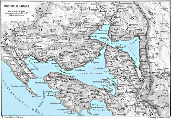 Mapa zálivu v Boka Kotorská